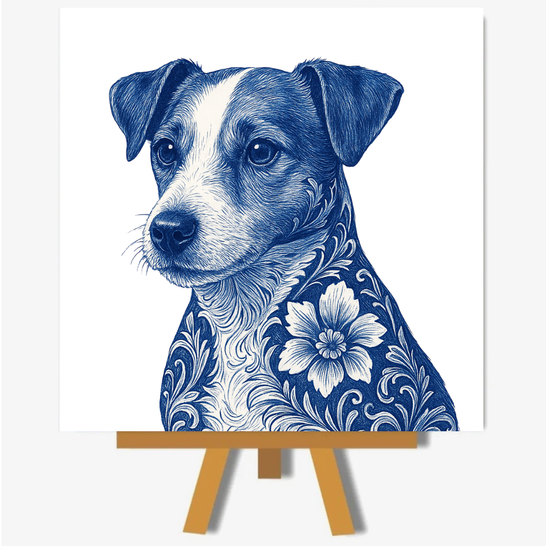 Jack russel delftsblauw