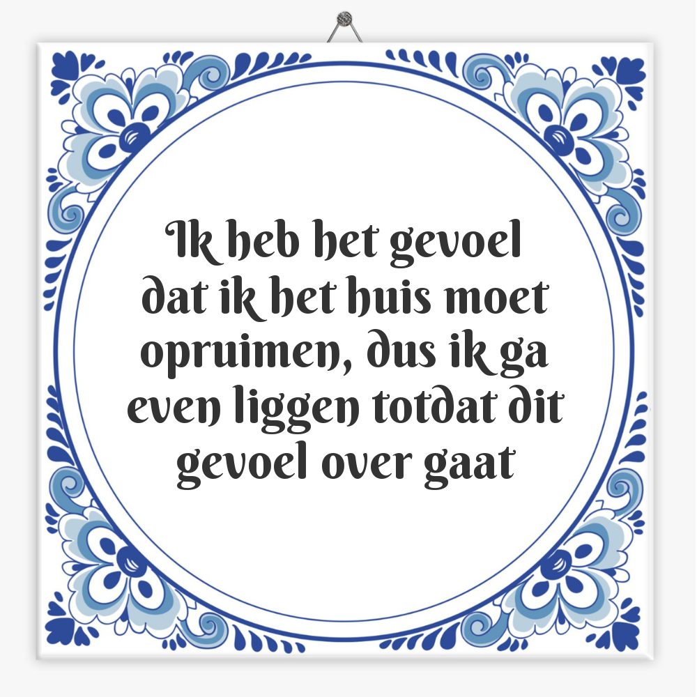 Ik heb het gevoel
dat ik het huis moet
opruimen, dus ik ga
even liggen totdat dit
gevoel over gaat