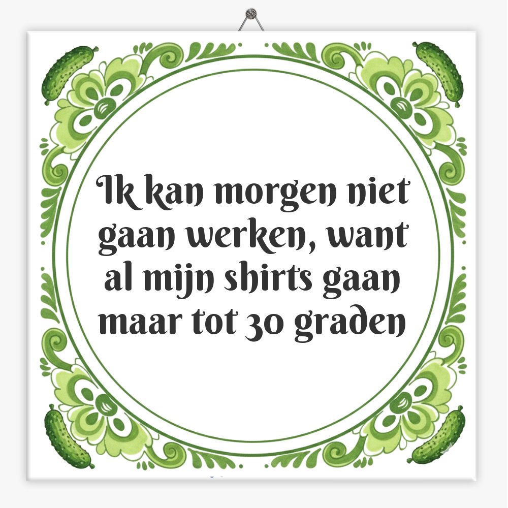 Ik kan morgen niet gaan werken, want al mijn shirts gaan maar tot 30 graden